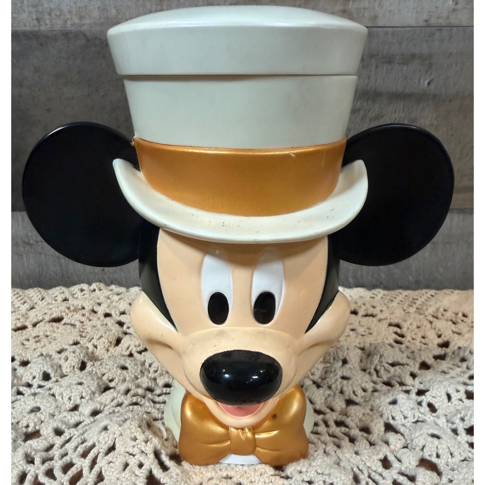 Mickey Mouse Mug Drink Cup Top Hat Flip Lid‎ Disney On Ice 6" Gold Bowtie
